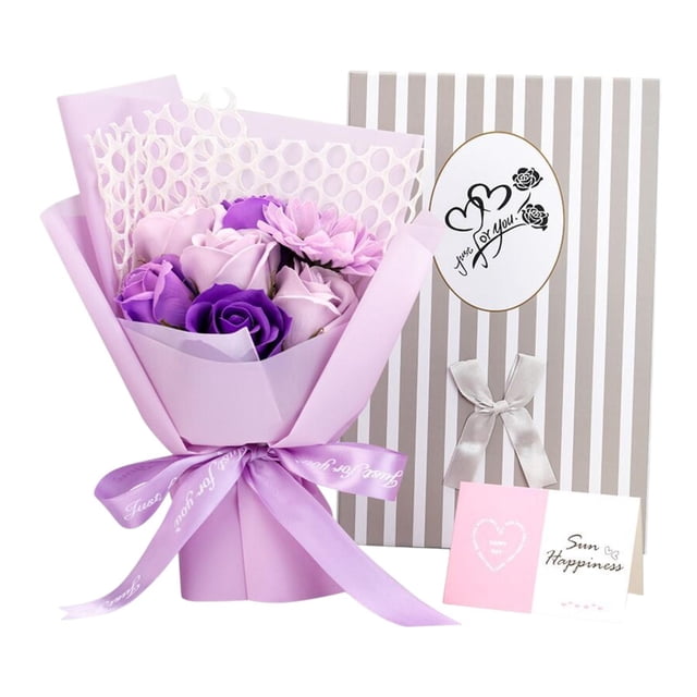 Ramo de rosas perfumadas con jabón para ella, 19 x 29 cm, decoración hecha a mano, regalo de aniversario realista para amante, esposa o mamá, versátil Púrpura