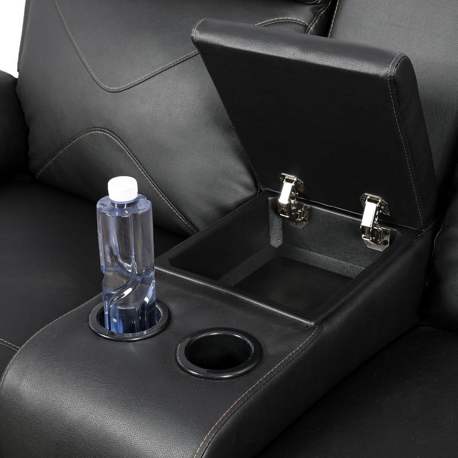 MAYEERTY Reclining Loveseat, 2-Seat Breathable Leather Recliner with Storage & Cup Holders for Living Room, Black