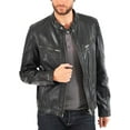 thumbnail image 2 of New Men's Genuine Lambskin Leather Jacket Black Belted Motorcycle Biker Jacket A041, 2 of 4