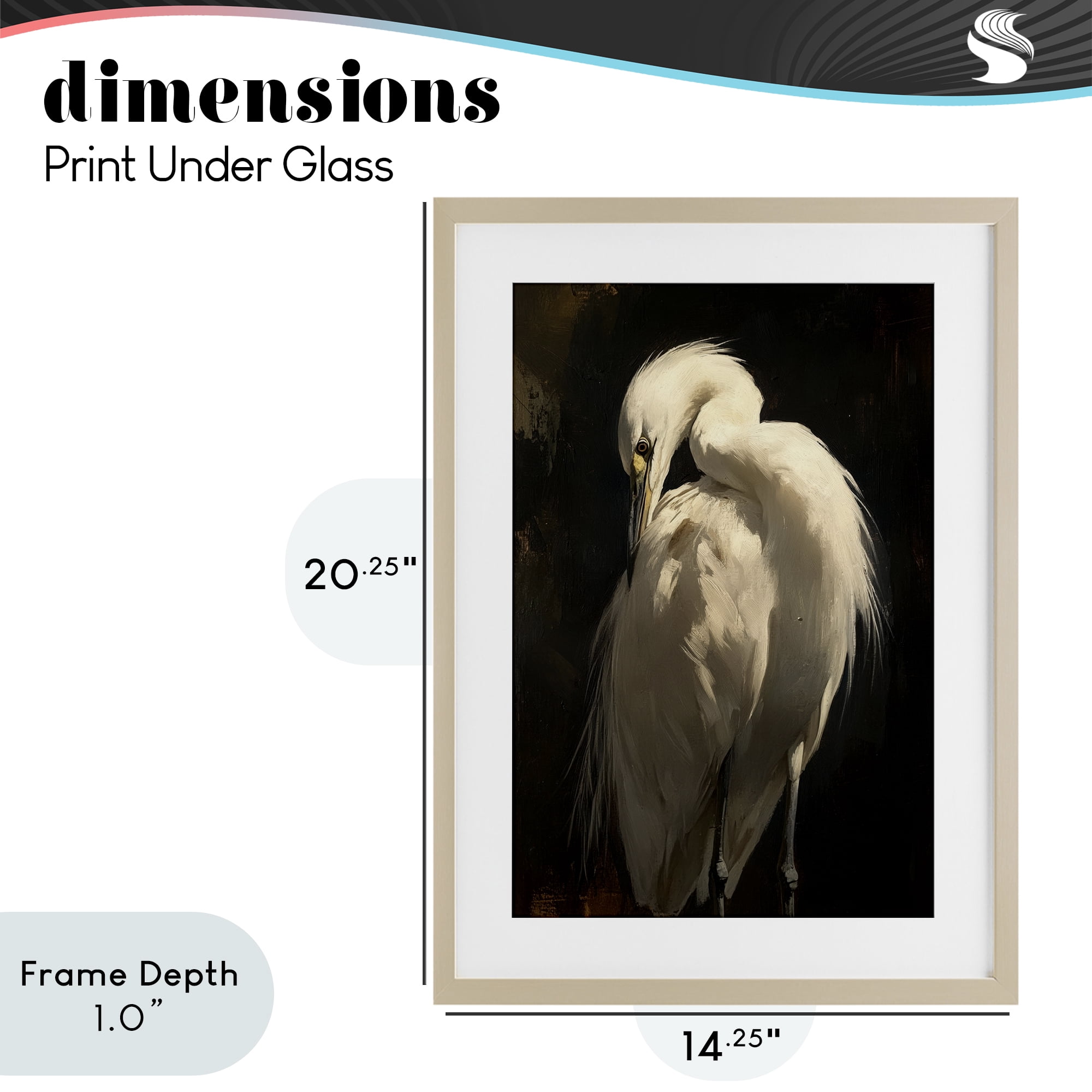 Stupell Industries Feathered Egret in Soft Light Birch Framed Print Under Glass, design by Petal Prints Design