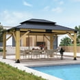 thumbnail image 5 of Howsvn 13 x 15 ft. Patio Cedar Wood Hardtop Gazebo, Double Metal Roof Wooden Gazebos for Backyard, Deck, Lawns, 5 of 10
