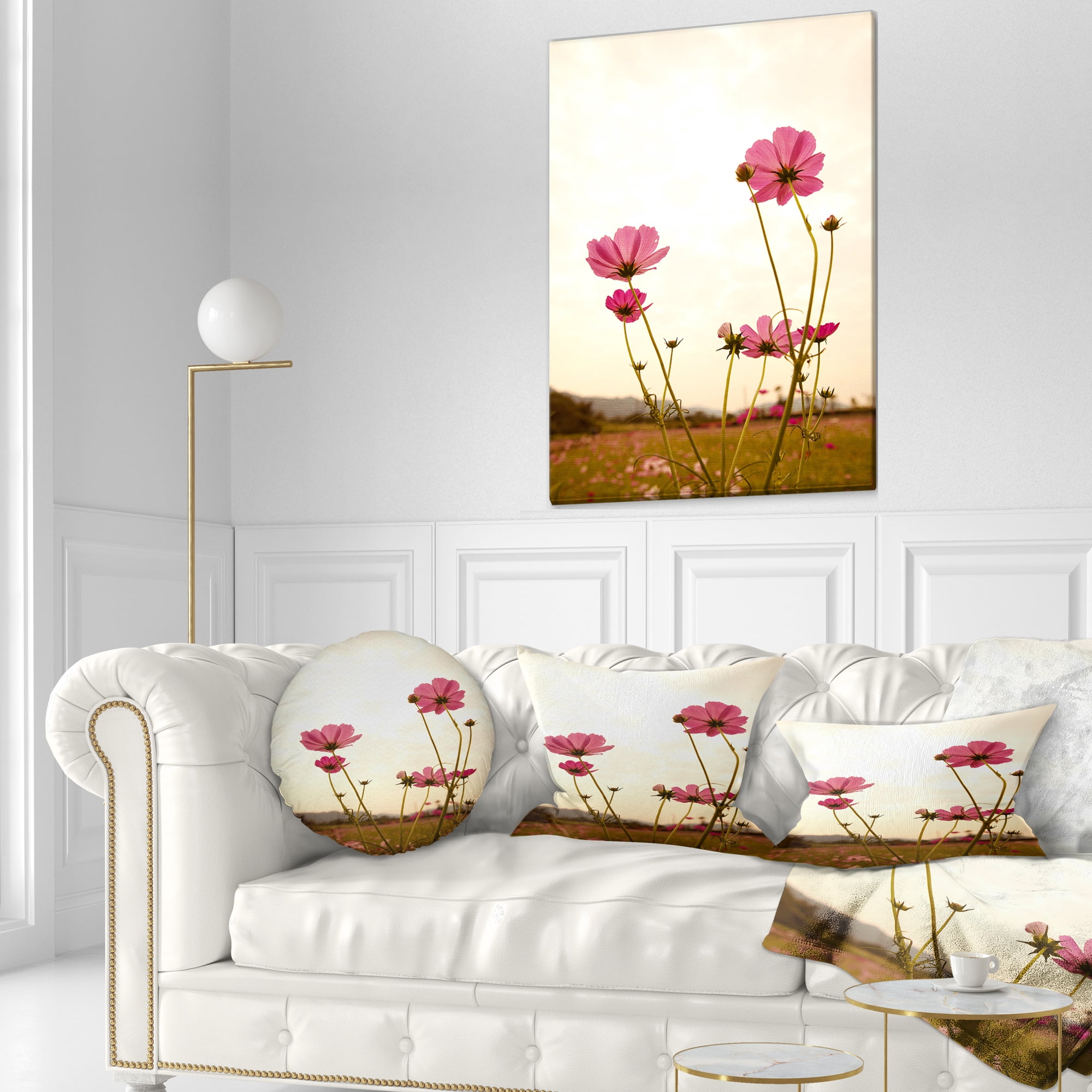 Designart Blooming Cosmos Flower Field - Floral Throw Pillow - 12x20