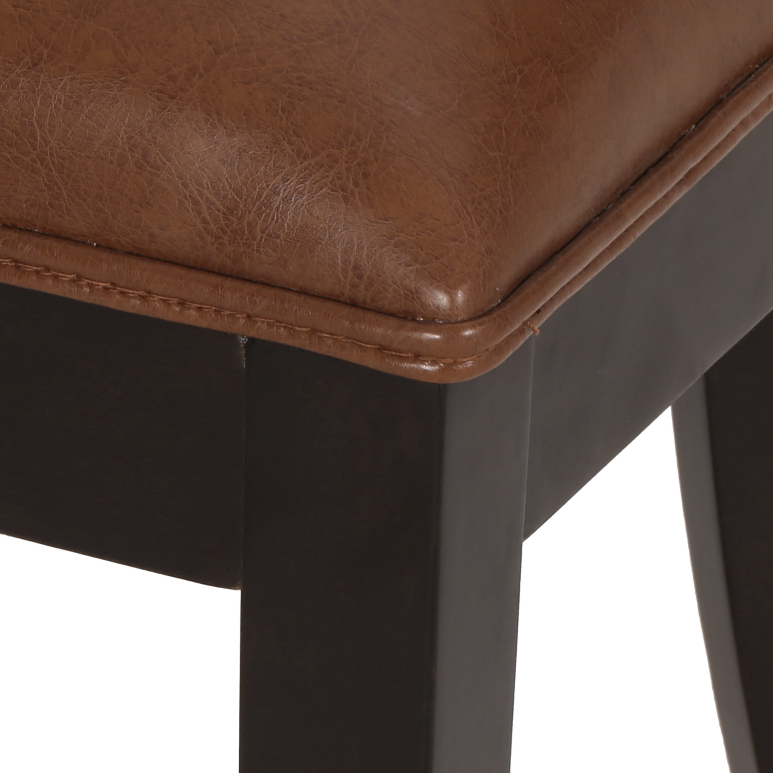 Noble House Newell Faux Leather Upholstered Birch Wood Dining Chairs, Set of 2, Cognac Brown and Walnut