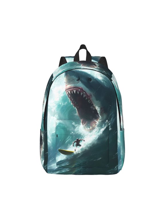 Xecao Surfing Shark for Canvas College Laptop Backpack, Durable Rucksack Travel Notebook Bag School Backpack Book Bag for Men Women