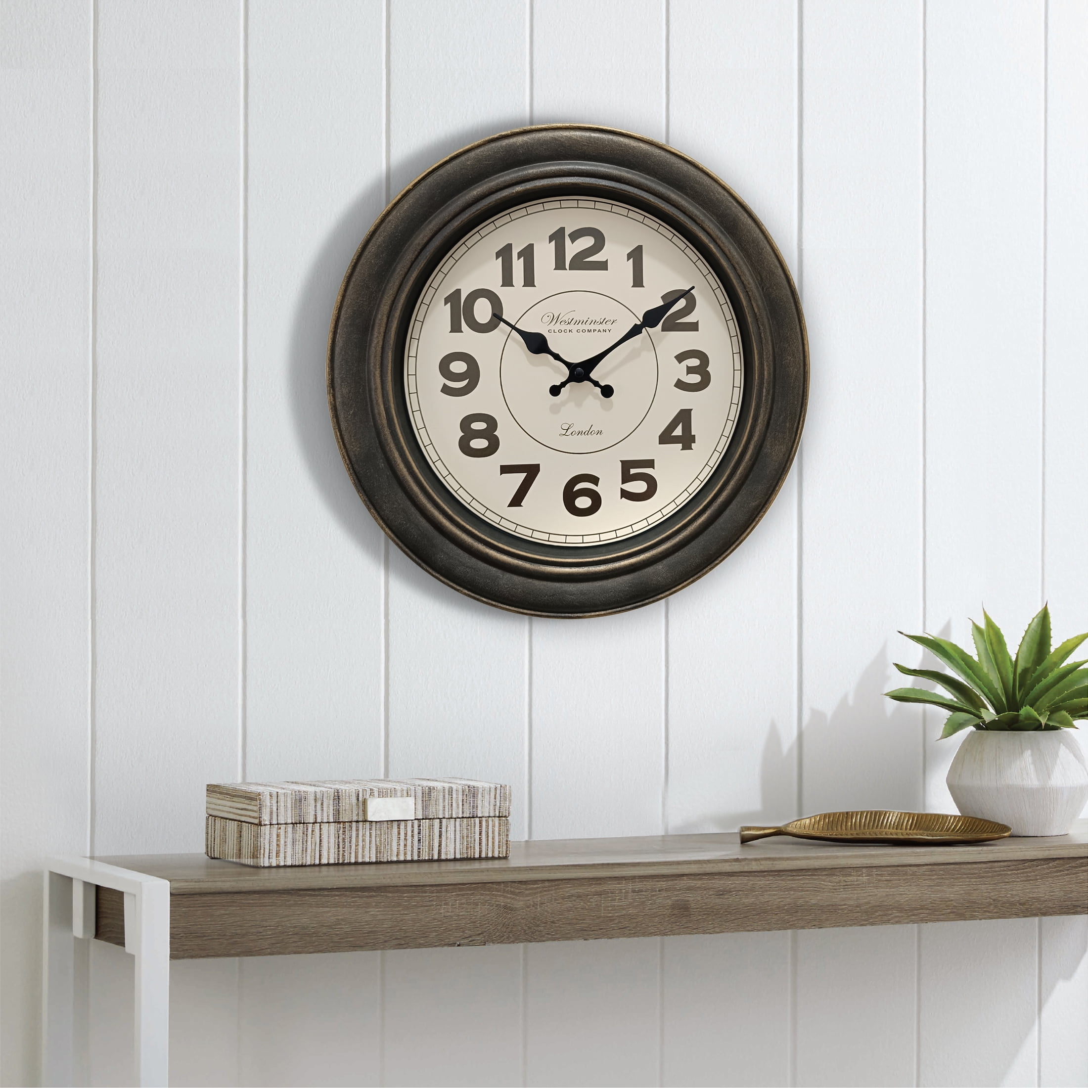 Mainstays 15in Analog Decorative Wall Clock, Brushed Copper