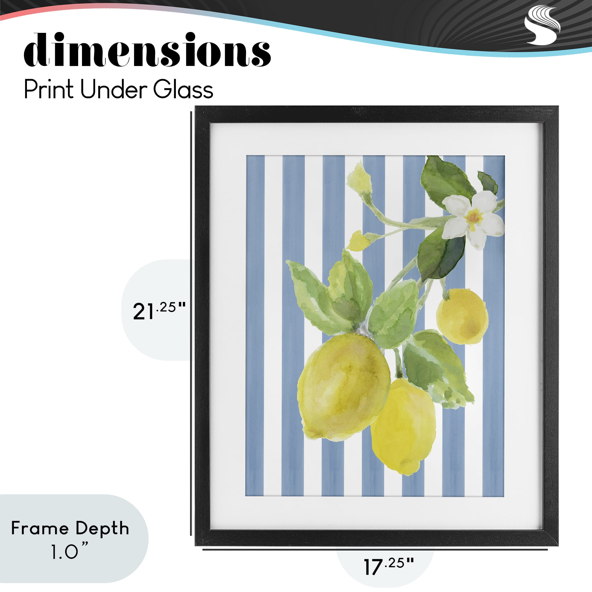 Stupell Industries Lemon Blossom on Blue Stripes Black Framed Print Under Glass, design by Lanie Loreth