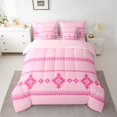 thumbnail image 3 of Castle Fairy Bohemian Aztec Border 7-Piece Twin Bedding,Tribal Diamond Strip Bedding Comforter Set,Hot Pink Pastel Pink,Reversible, 3 of 7