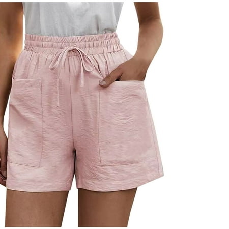 

Zkozptok Shorts for Women Loose Wide Leg Pants High Waist Straight Pants Casual Cotton Linen Shorts Pink XXL