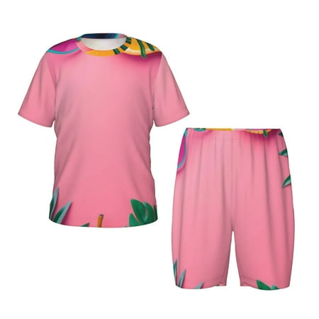 Luyuia Summer Fruits And Sunglasses Print Girls  2-Piece Tie-Dye Pajama Set  Cute Summer Loungewear with Shirt and Tank Shorts Nightwear-XX-Large