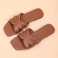 thumbnail image 5 of KIJBLAE Women's Solid Color Square Toe Open Toe Flat Slides, Wide Width Lightweight Casual Slippers for Summer Brown 36, 5 of 9