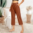 thumbnail image 4 of Ruimatai Women's High Waisted Relaxed Fit Button Detail Cropped Capri Pants with Side Pockets for Casual Summer Daily Vacation Wear, 4 of 7