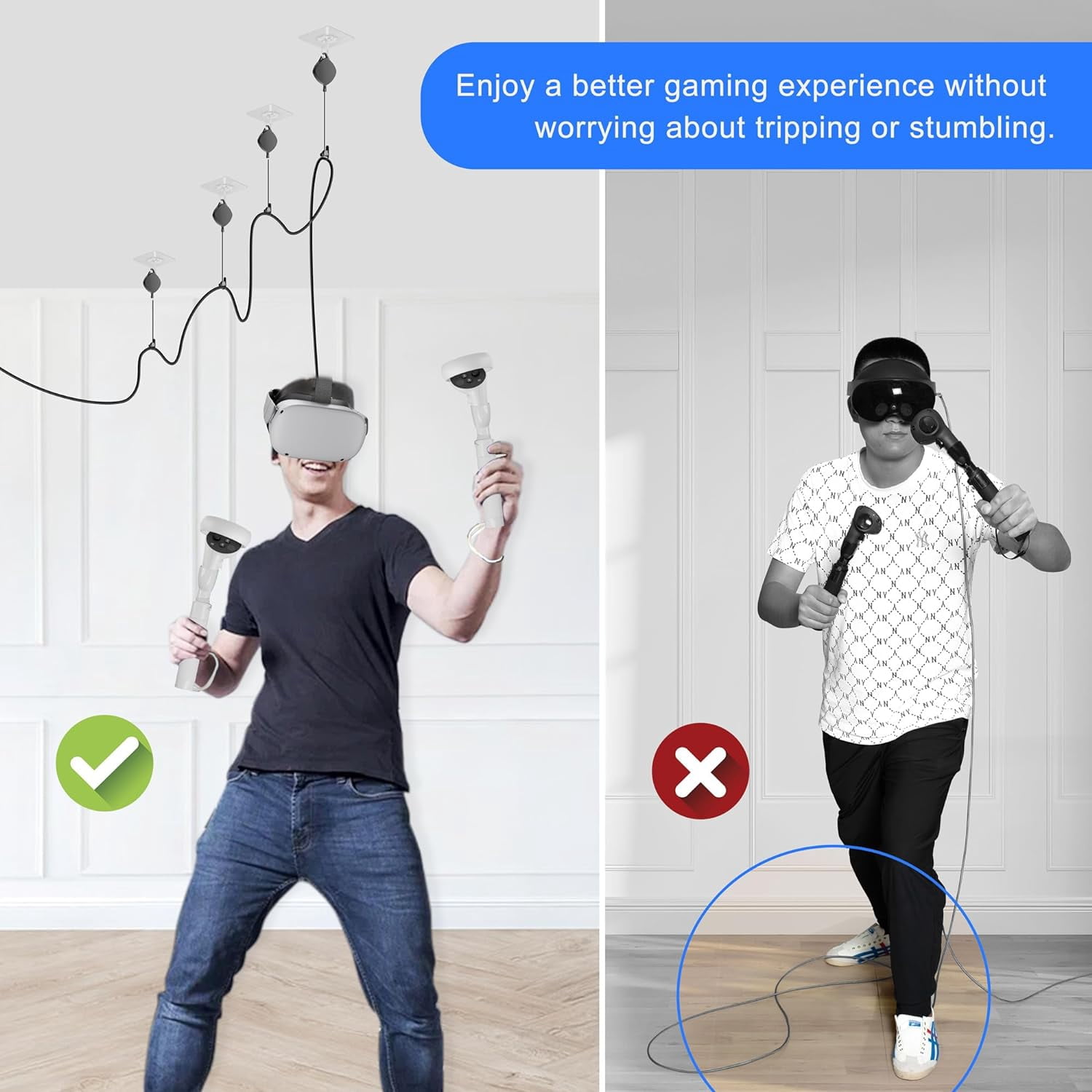 [Pro Version] GAEKOL VR Cable Management, 6 Packs VR Pulley System fits Meta Quest 3/PSVR/PS VR2/Rift S/Valve Index/HTC Vive Pro/HP Reverb VR Accessories, Cord Managenment for Headset and Gaming PC