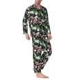 thumbnail image 2 of Naloa Lilies Flowers Men’s Pajamas Set - Long Sleeve Button Down Sleep Shirt and Pajama Bottoms Sleepwear Set-Large, 2 of 7