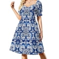 thumbnail image 2 of Vestido elegante de manga corta con estampado tropical de verano para mujer, vestido de fiesta de verano 2025, vestido de playa al atardecer, 2 of 7