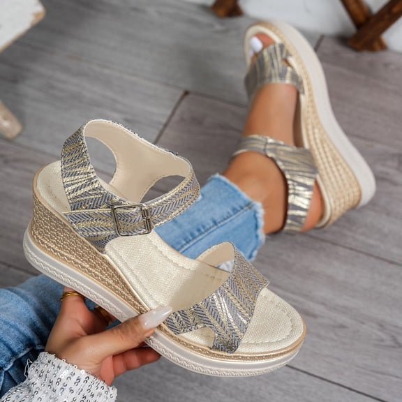 Women Sandals Fashion Women Casual Round Head Comfy Sandals Beach Casual Shoes Gray