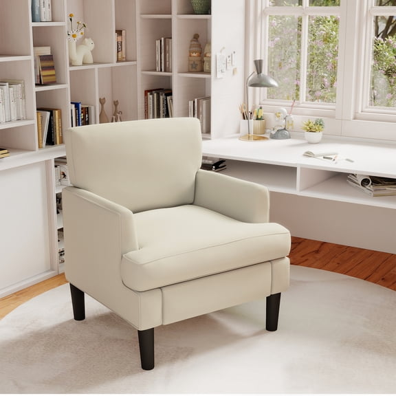 Skandiquip Modern Upholstered Accent Chair, Single Arm Chair with Backrest for Living Room Bedroom Office, Beige