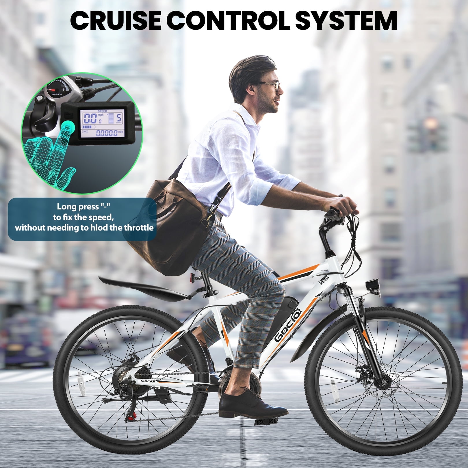 Gocio Peak 750W Electric Bike 26" Electric Bicycle for Adults Max 19.8mph Cruise Control System Ebike, 48V 375Wh Mountain Bike, 21 Speed for Man Woman UL2849 Certified