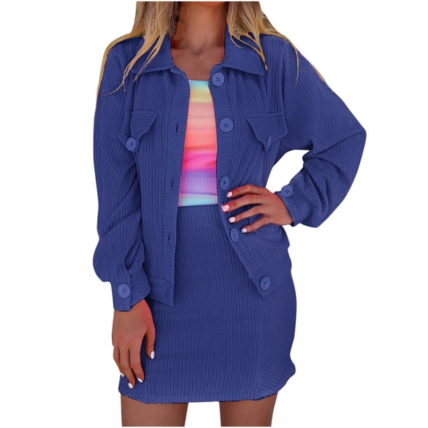 Cárdigan de cuello vuelto de manga larga de Color sólido a la moda para mujer, vestido informal de un solo pecho, conjunto de dos piezas Wmkox8yi bvn3924