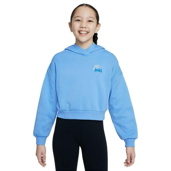 Nike Big Girls Club Fleece Oversized Pullover Sportswear Hoodie Blue Size XL NWT