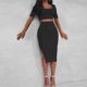 thumbnail image 3 of Top corto para mujer + faldas de punto de verano conjunto de falda Sexy traje de falda de cintura alta Simple FLhrweasw Nuevo, 3 of 7