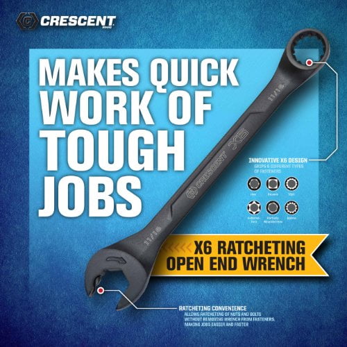 Crescent 7 Pc. X6 Black Oxide Spline Open End Ratcheting Combination SAE Wrench Set CX6RWS7