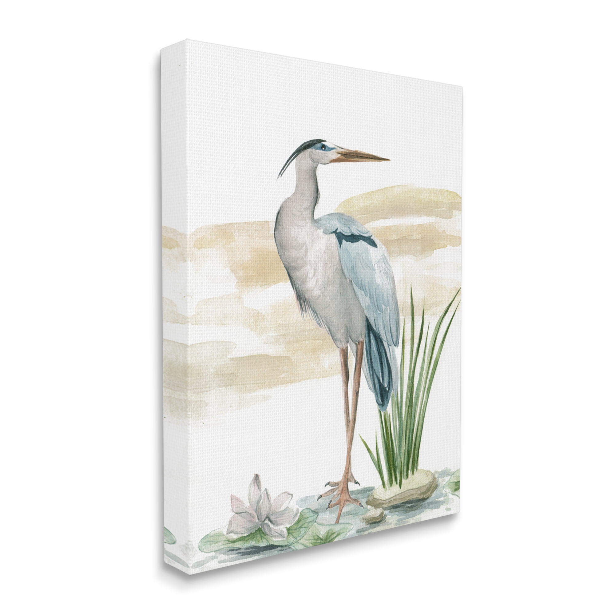 Stupell Industries Heron & Lotus Flower Animals & Insects Painting Gallery Wrapped Canvas Print Wall Art, 30 x 40