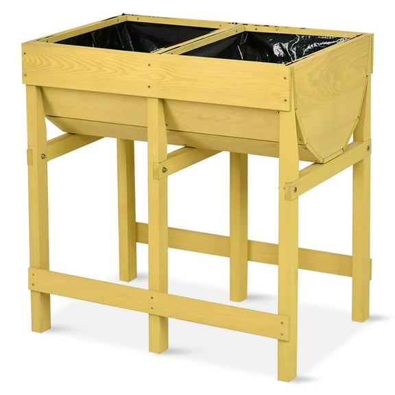 Spaco Raised Wooden Planter Vegetable Flower Bed with Liner, Outdoor Elevated Flower Box for Backyard/Patio/Gardener