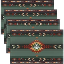 18"x12" Southwest Native Design Placemats Set of 4 Girls Southwestern Geometric Table Place Mats,Tribal Placemat for Kitchen Dining Table Decor Indoor Outdoor Vintage Green Red