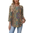 thumbnail image 3 of WIHOLL 3/4 Length Sleeve Crew Neck Button Fashion Clothing Dressy Casual Business Work Tops Summer Fall Outfits, 3 of 11