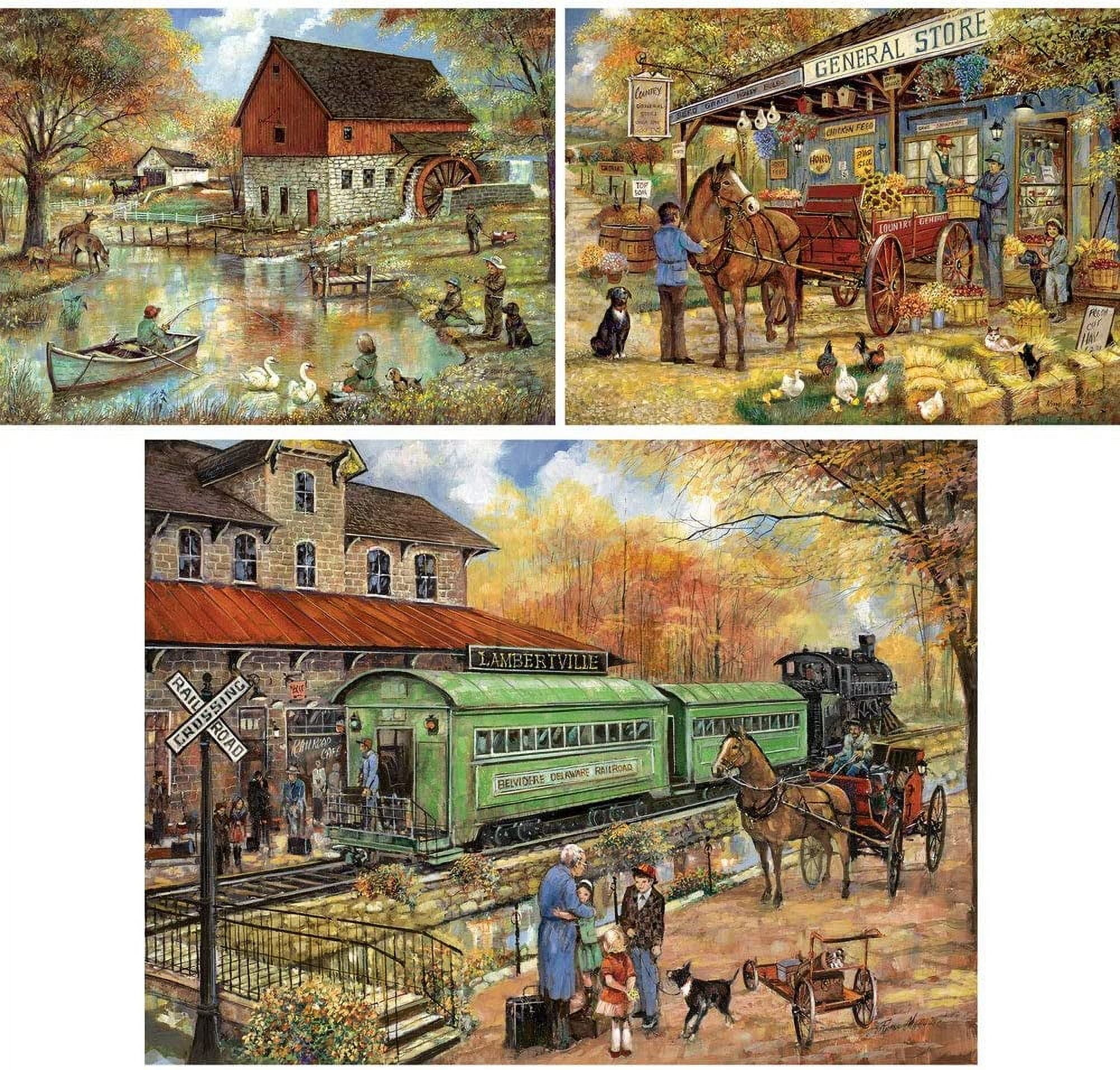 Bits And Pieces Jigsaw Puzzles Mill Pond Store by Ruane Manning 1000 Piece Set of Three 20 x 27 Inches