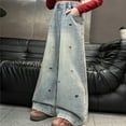 thumbnail image 3 of RMGVDSD Girls Jeans Streetwear Girls' Embroidered Bow Jeans Pockets Casual Wide Leg Pants Baggy Pants Streetwear For 10-11 Years, 3 of 6