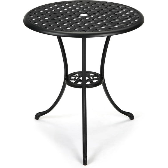 Trilenars 24inch Round Cast Aluminum Bistro Table in Black,Black