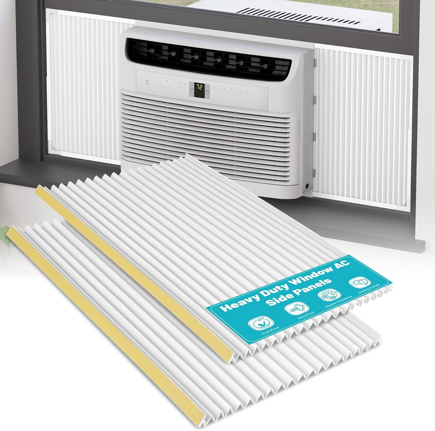 Window AC Side Panels, 21" H  19.25" W Extra Wide Side Panel for Window AC Unit, Good Sealing Replacement Kit for Air Conditioner Window Screen, Suitable for 5,000-22,000 btu, 2 Pack, White