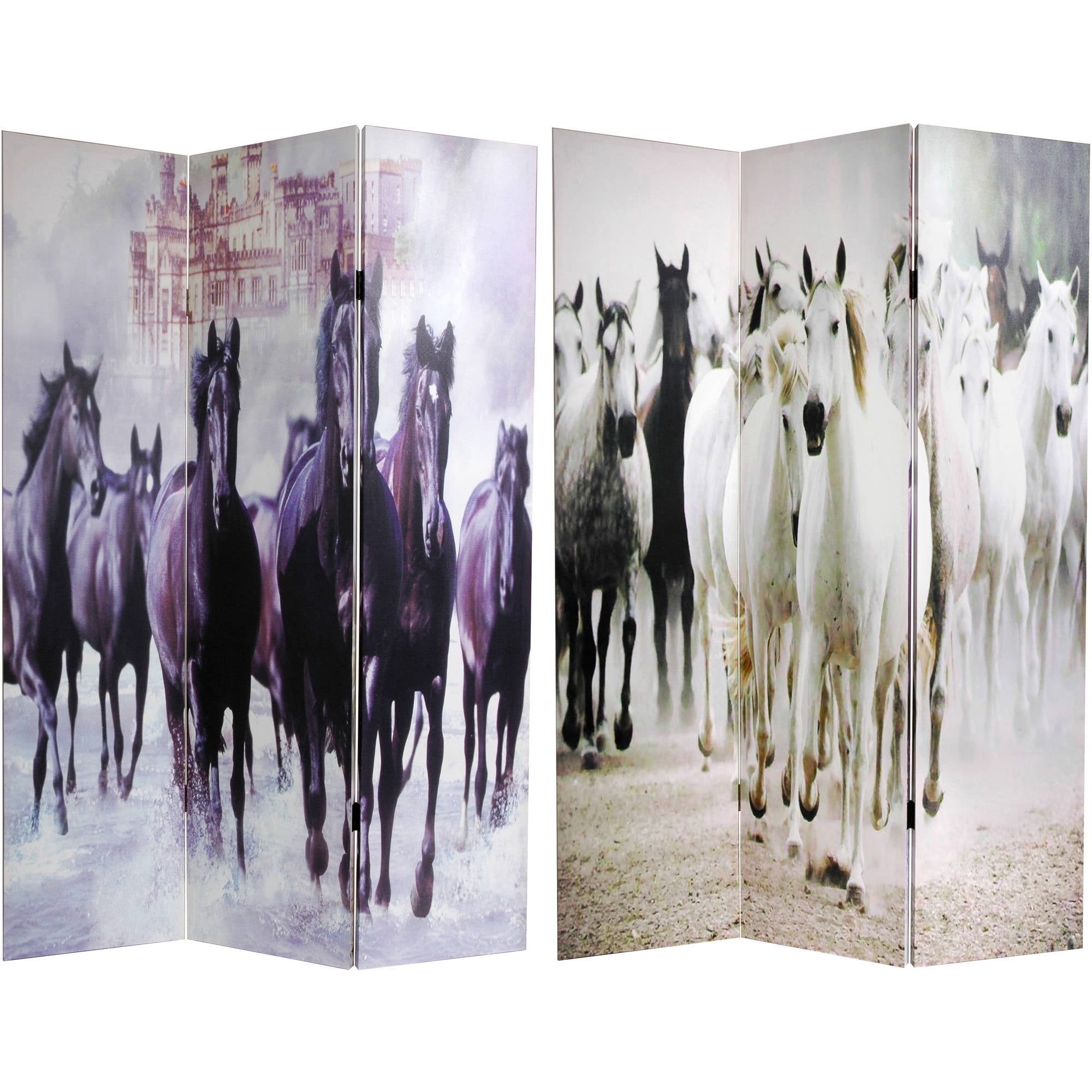 Oriental Furniture 6 ft. Tall Double Sided Horses Canvas Room Divider