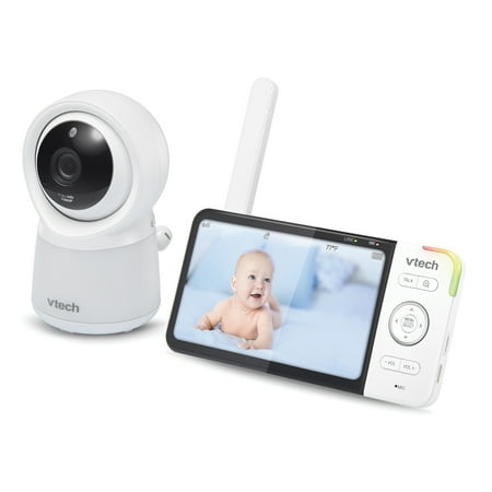 VTech RM5754HD Smart Wi-Fi 1080p Video Baby Monitor System with 5-In. Display, Night-Light, and Remote Access, White, RM5754HD