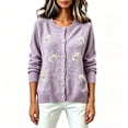 thumbnail image 4 of Womens Floral Cardigan Sweater Long Sleeve Crew Neck Button Down Coat Fashion Comfy Casual Loose Knitted Outwear (M, Purple), 4 of 5