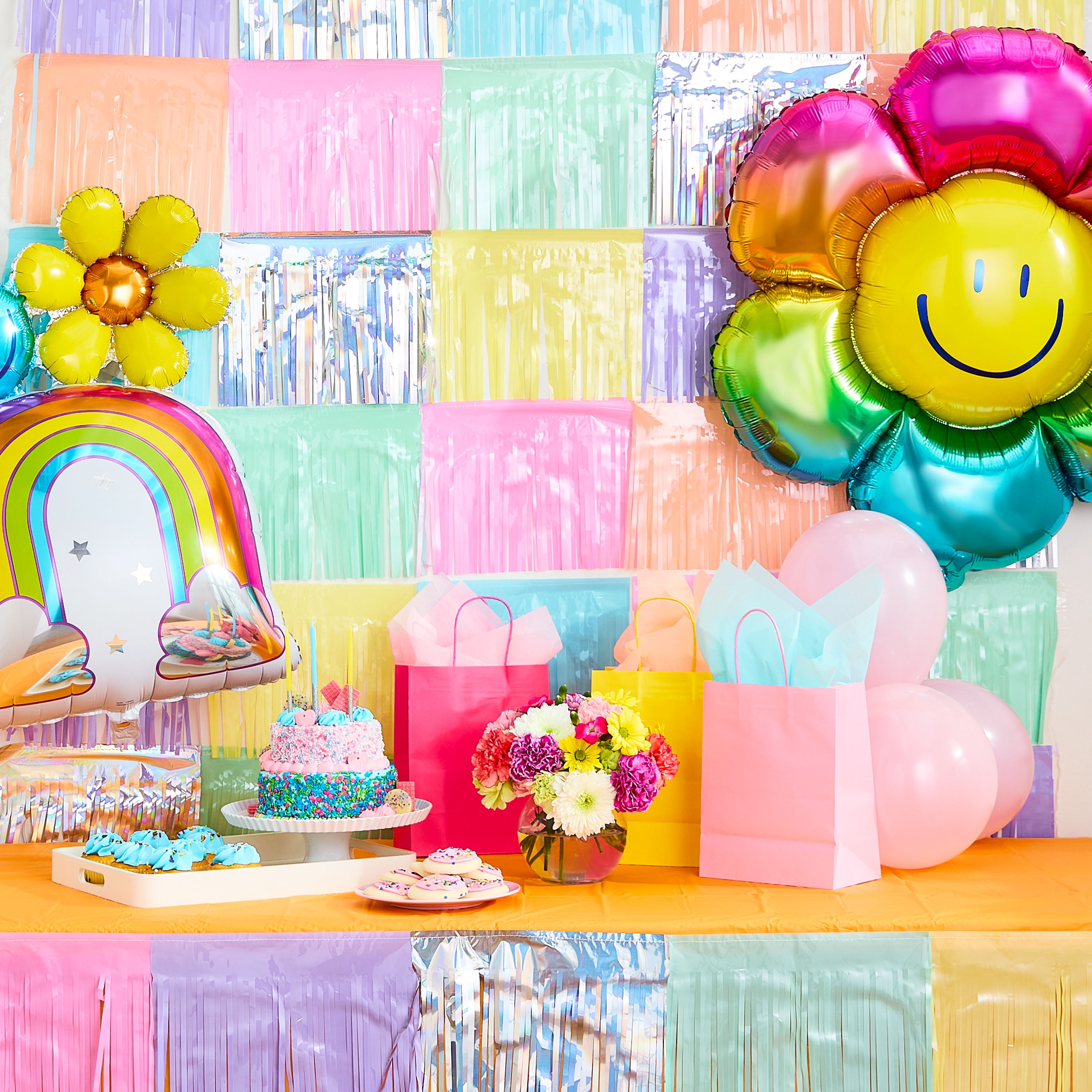 Colorful Party Giant Flower-Shaped Foil and 12” Latex Balloon Bouquet, 6pc