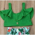 thumbnail image 3 of Styles I Love Toddler Girls Green Ruffle Crop Top and Floral Print Shorts 2pcs Spring Summer Outfit, 3 of 5