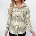thumbnail image 2 of Defitshape Women's Houndstooth Plaid Long Sleeve Shirts Button Donw Shirt V Neck Loose Fit Khaki 12, 2 of 5