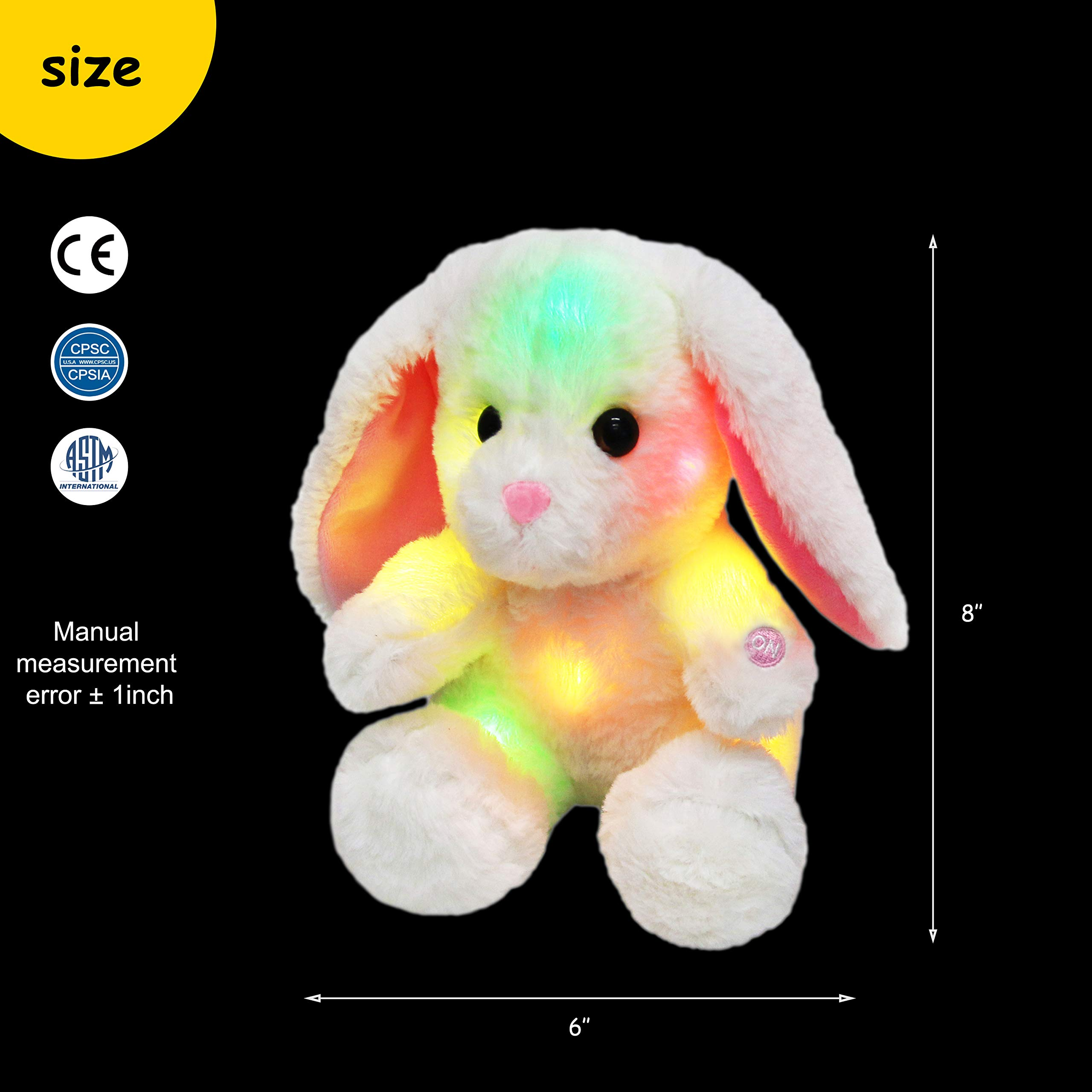 Bunny Stuffed Animal, Light up White Bunny Soft Plush Toy LED Rabbit Lop Ear Night Light Stuffed Animals Easter Birthday Easter Festival Gift for Kids Toddlers, 8''