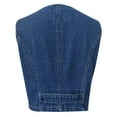 thumbnail image 5 of Women's Solid Color Vintage Wash Denim Crop Vest - Sleeveless Fashion Jacket, Trendy Washed Effect, for Layering, 5 of 5