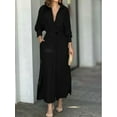 thumbnail image 4 of Women Autumn Casual Lapel Split Wrinkle-Free Long Maxi Vacation Dress with Pockets Black L, 4 of 5