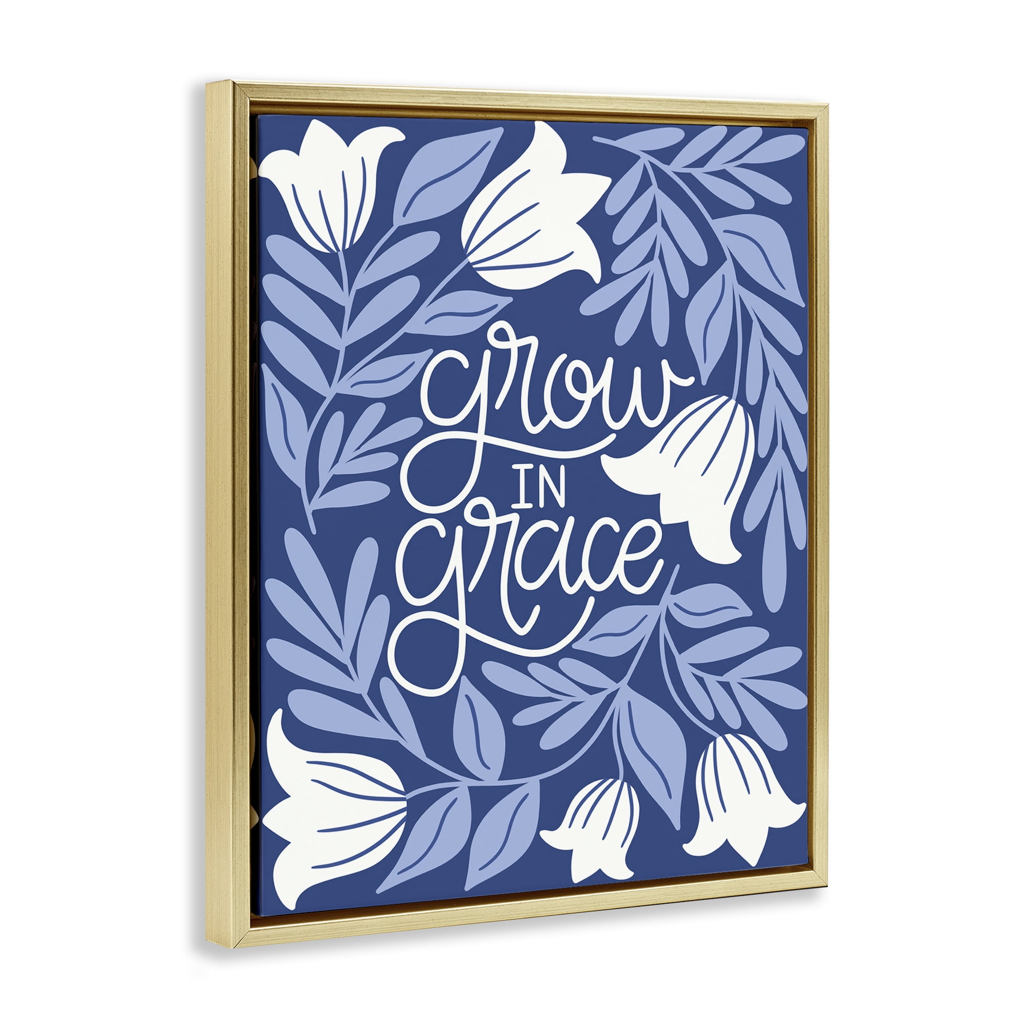 Stupell Industries Grow in Grace Florals Plants & Flowers Painting Gold Floater Framed Canvas Art Print Wall Art, 17 x 21
