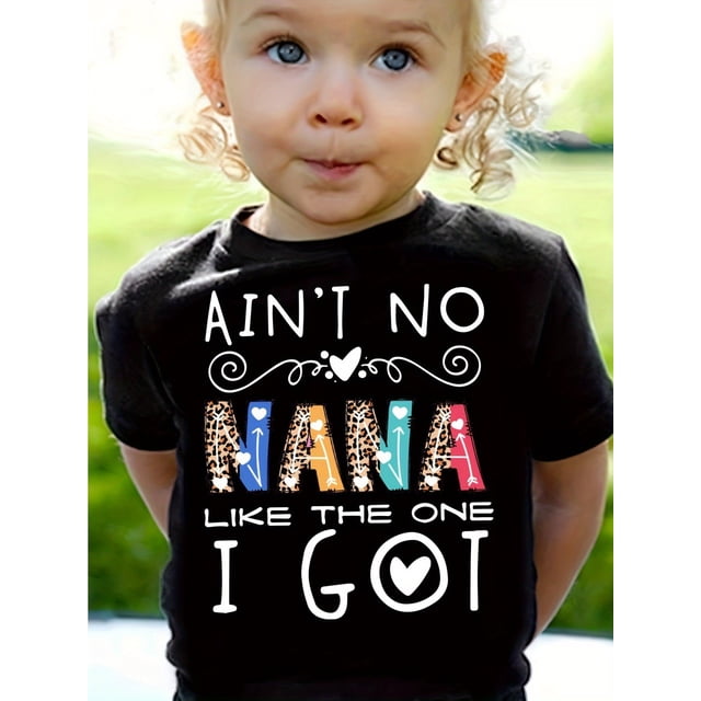 Camiseta estampada para niña "No hay abuela como la mía", cómoda camiseta de manga corta con cuello redondo, perfecta para el verano, ideal para el día a día.