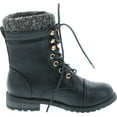thumbnail image 6 of Link Mango-31 Girls Kids Round Toe Military Lace Up Knit Ankle Cuff Low Heel Combat Boots, Black, 13, 6 of 7