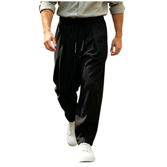 LODIENY Men's Lightweight Sweatpants Elastic Waist Pleated Pants Relaxed Fit Breathable Casual Joggers Trousers with Pockets Black XS