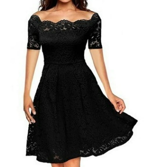 Women's Fashion Strapless Short Sleeve Lace Dress Party Dress