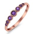 thumbnail image 3 of Half Eternity Petite Band Ring Rose Tone Amethyst CZ 925 Sterling Silver Size 9, 3 of 6