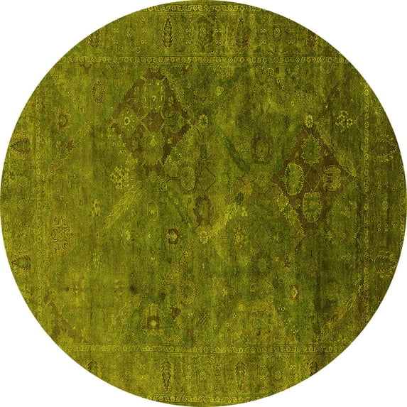Ahgly Company Machine Washable Indoor Round Oriental Yellow Industrial Area Rugs, 4' Round