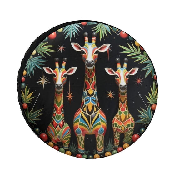 Spare Tire Cover Christmas Giraffes Wheel Tire Cover for Travel Trailers Protectors Weatherproof Dust-Proof Giraffe Lover Gift Tire Cover Universal for Trailer SUV Truck Camper Travel 12inch